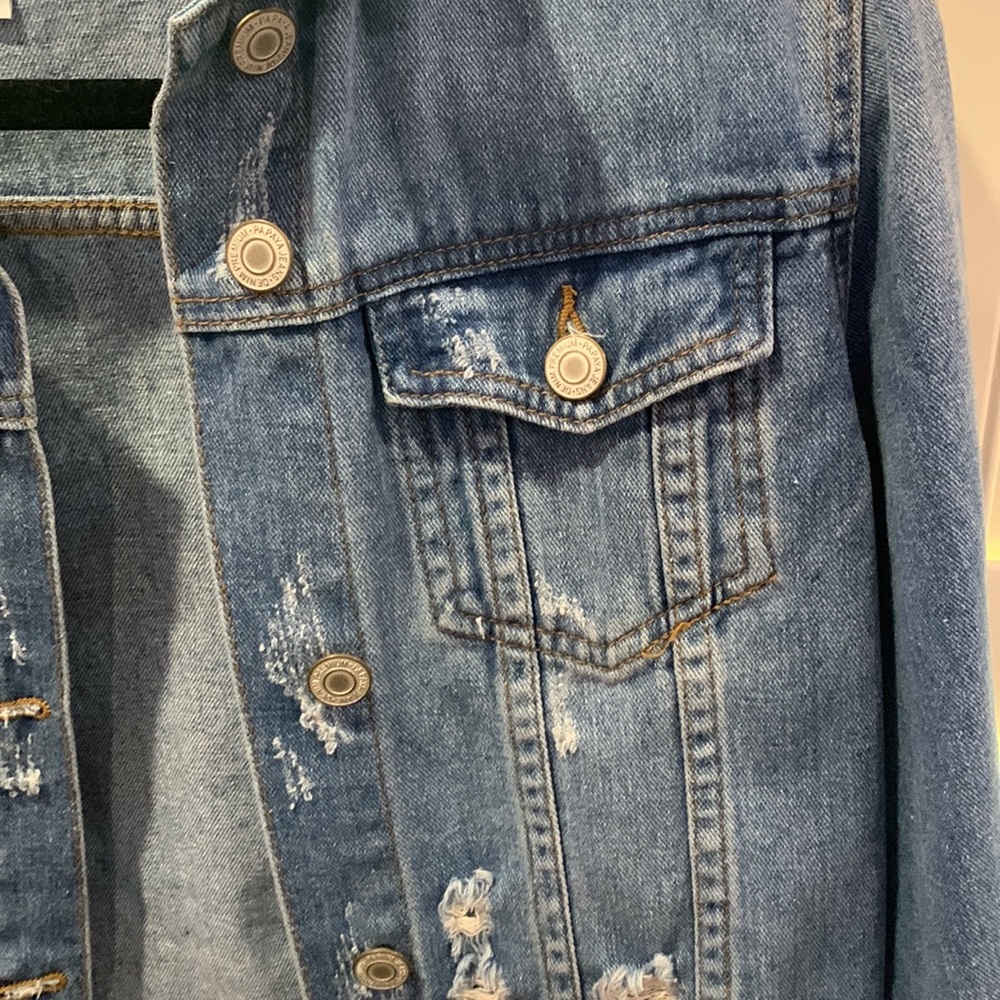 Light Washed Ripped Denim Jacket - Picture 3 of 6